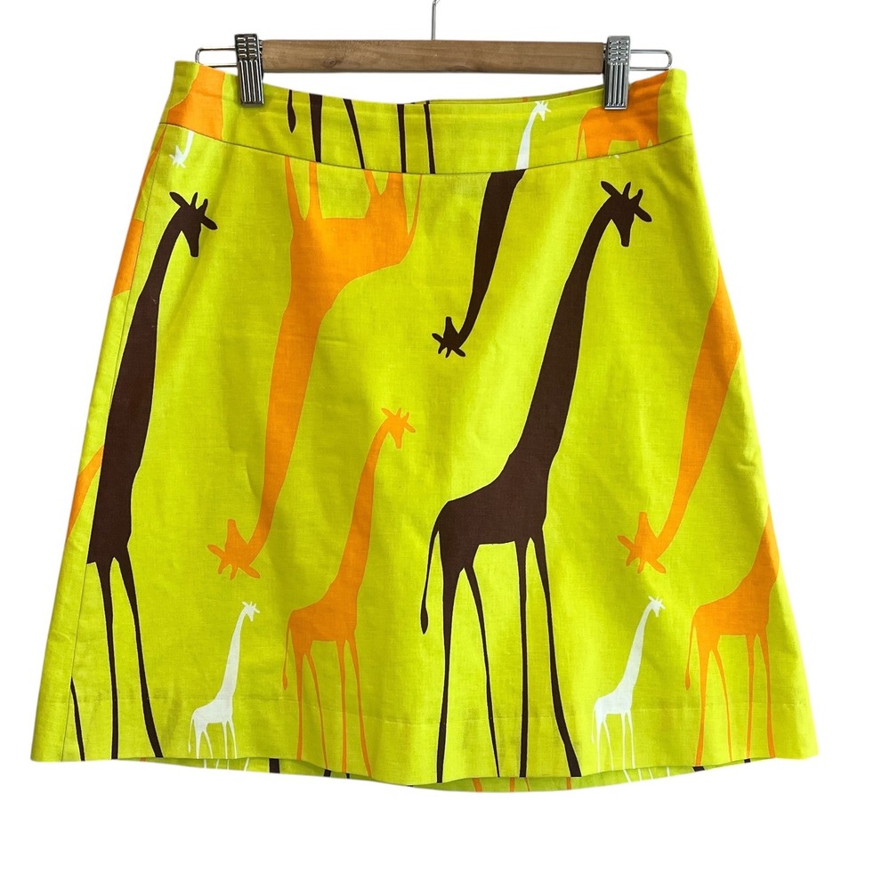 Marimekko for Anthropologie Giraffe Print Cotton Mini Skirt Yellow Green Size 4